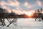 Зимний Санкт-Петербург. Закат над Марсовым полем. Собор Спаса на Крови