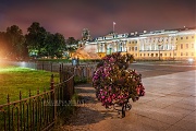 Белые ночи в Санкт-Петербурге. Памятник Петру Первому летней ночью и цветы