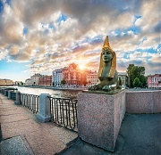 Сфинкс на Египетском мосту на закате. г. Санкт-Петербург
