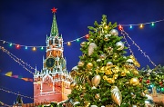Новогодняя елка и Спасская башня. г. Москва
