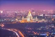 Вид на город со смотровой площадки Панорама 360, Москва-Сити, МГУ